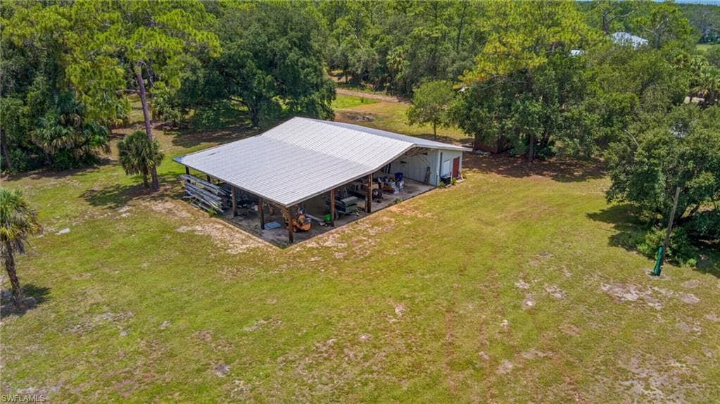 Aerial View of the Pole Barn featuring 3 Enclosed Rooms