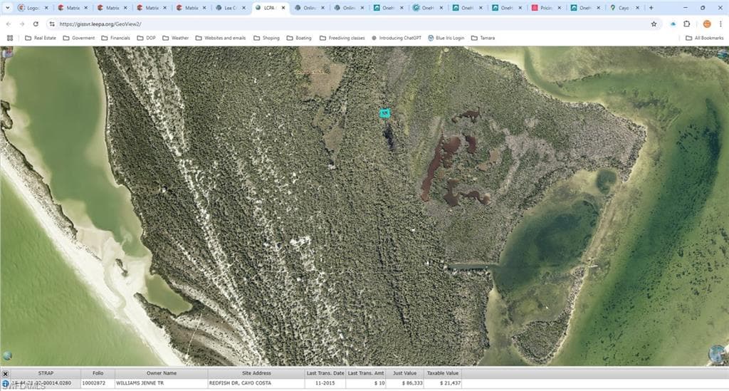 Property Record and Aerial Imagery. Displaying ownership details and the property's geographic features