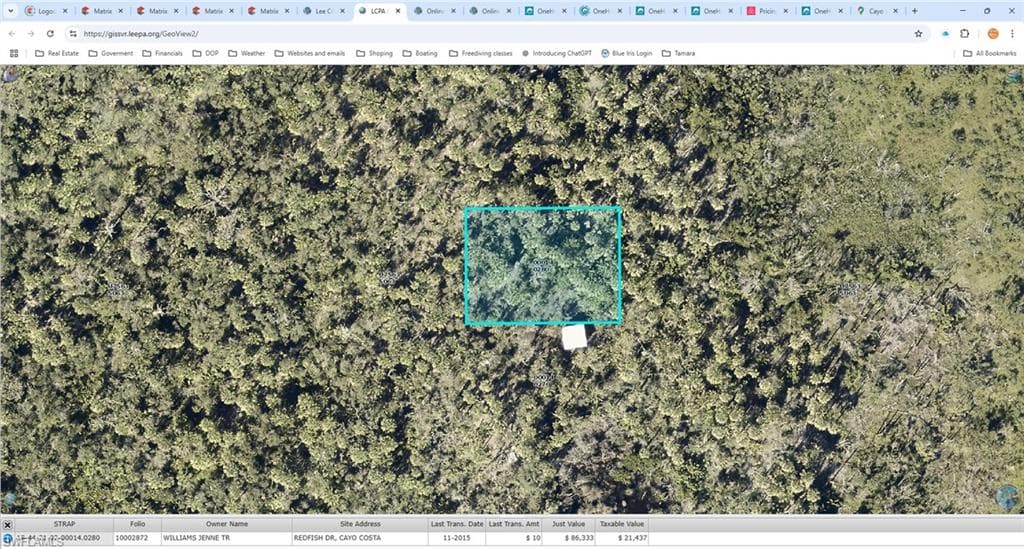 Aerial Property Map. Displaying a specific parcel and associated owner and valuation details
