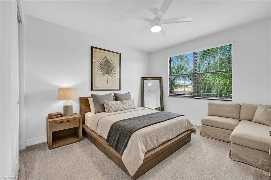 Bedroom 5 virtually staged with new furniture and artwork