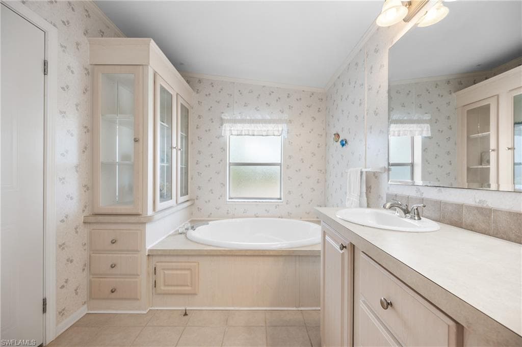 Soaking tub with a tiled surround