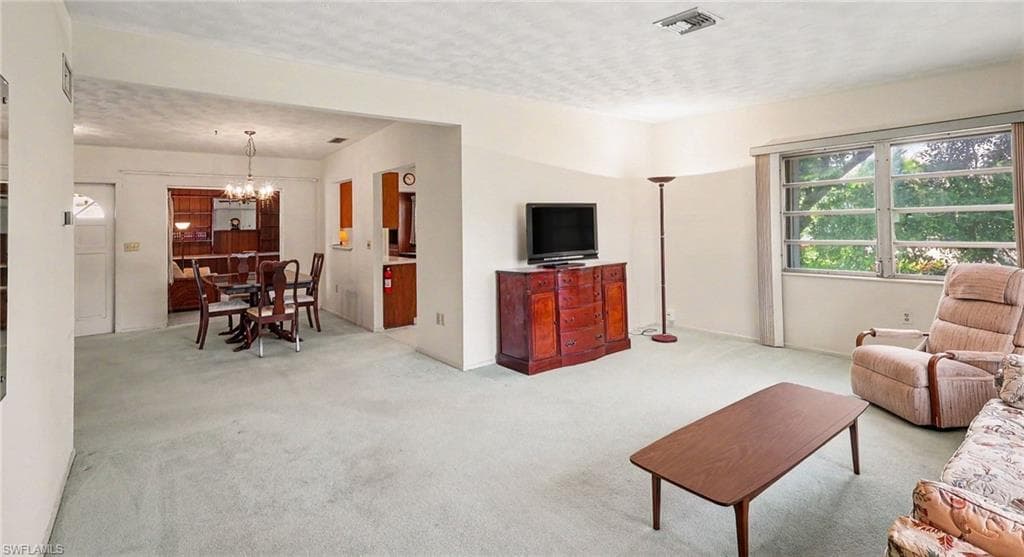 Living open to dining