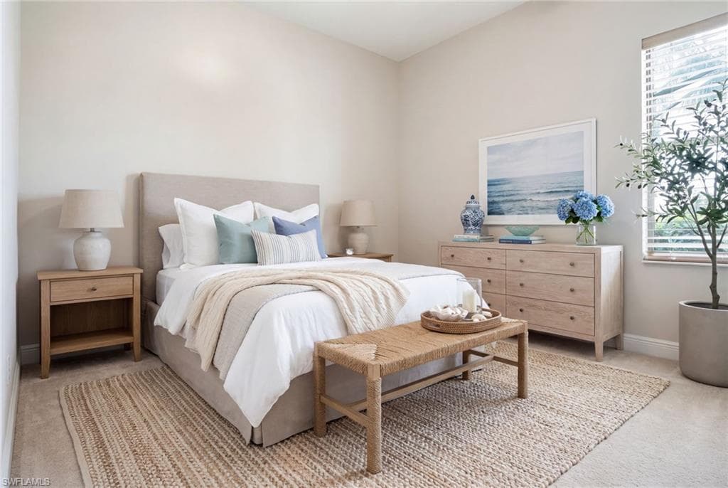 Photo has been digitally enhanced to remove gym equipment and virtually stage as a bedroom.