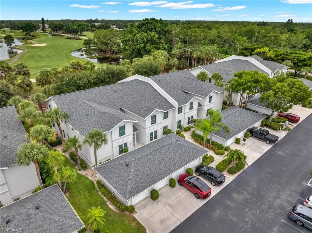 Aerial perspective showcasing a residential complex with multiple units