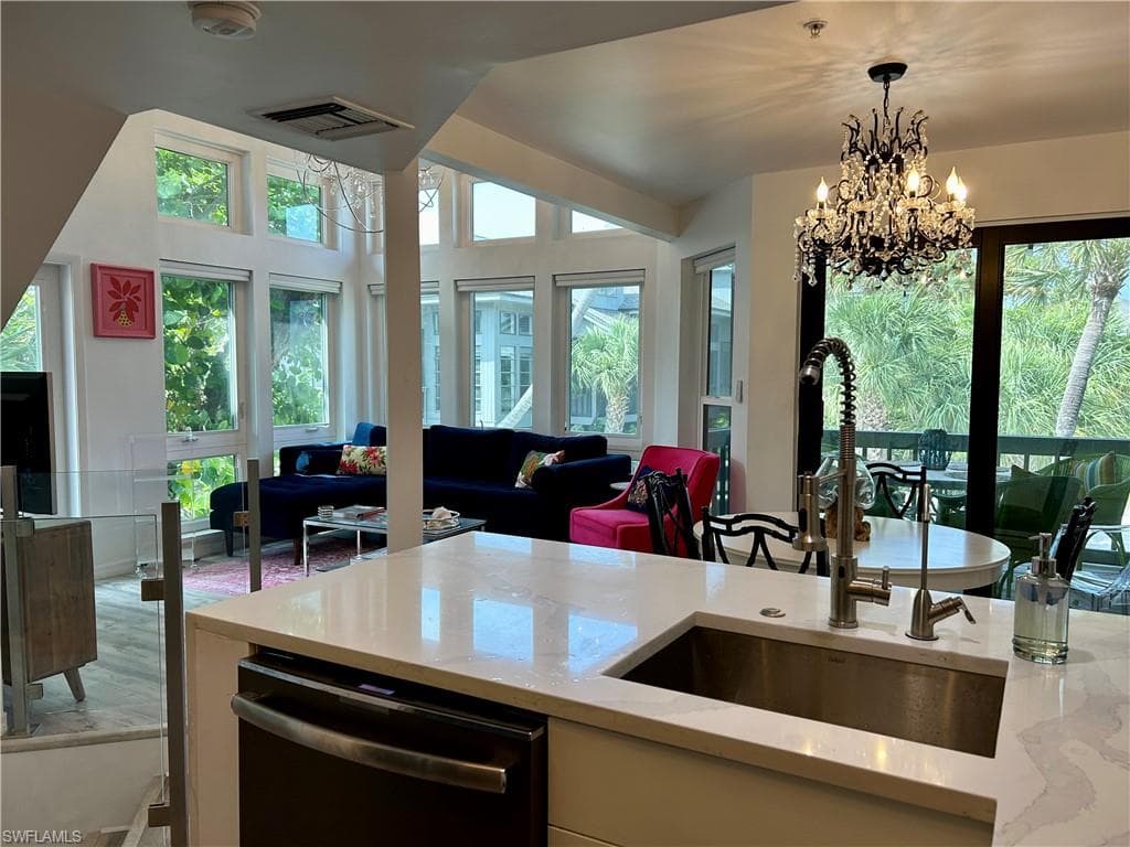 Open-concept kitchen and living area.