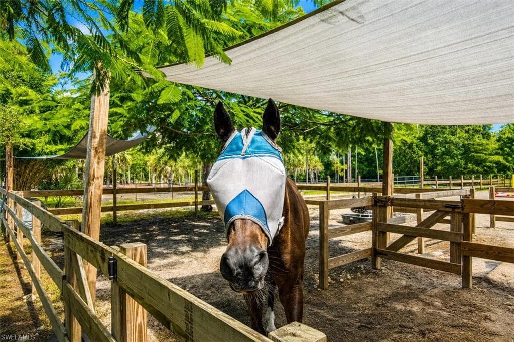 Designed for horse enthusiast seeking both convenience and prestige —- this 2.5 acres estate offers a private arena and in town acreage while remaining close to the best of Naples!