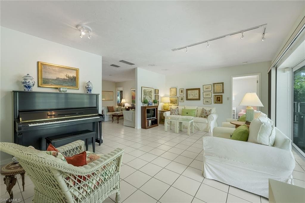View of living room from kitchen.