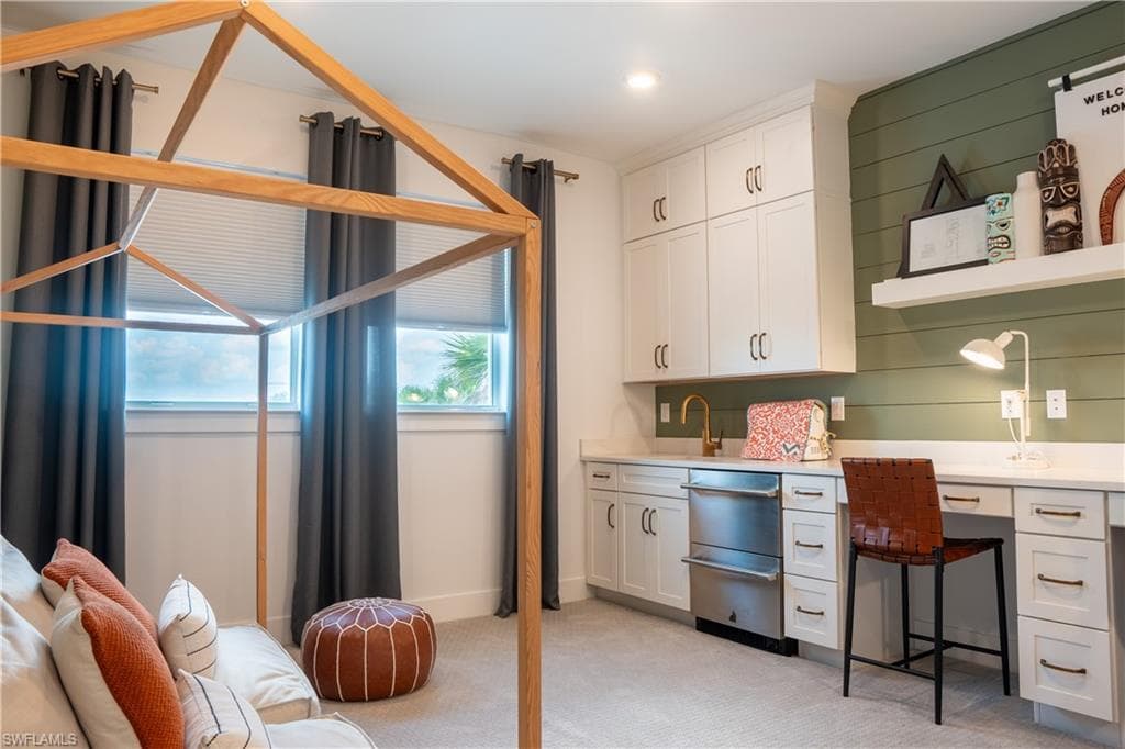 Office with wet bar mini fridge