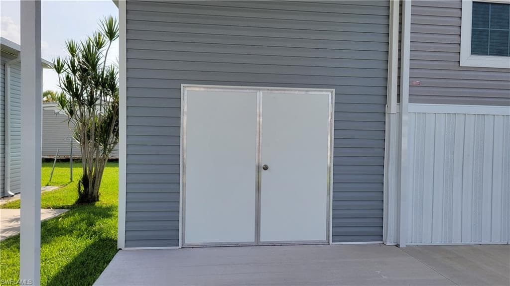 Shed featuring double doors for easy access
