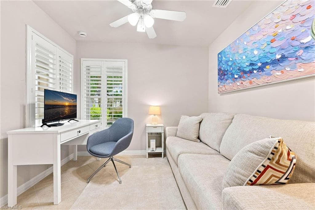 Office, Bedroom, Den, Custom Plantation shutters. There is a closet.