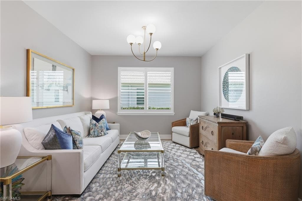 Designer sitting room with elegant finishes