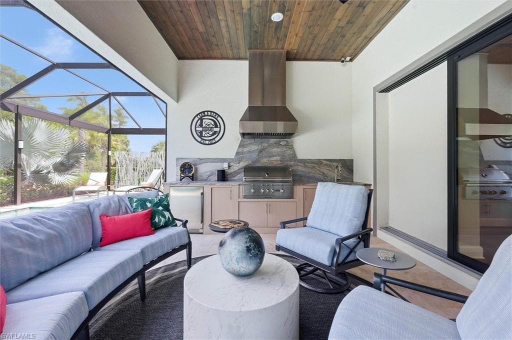 Lanai with wood ceiling