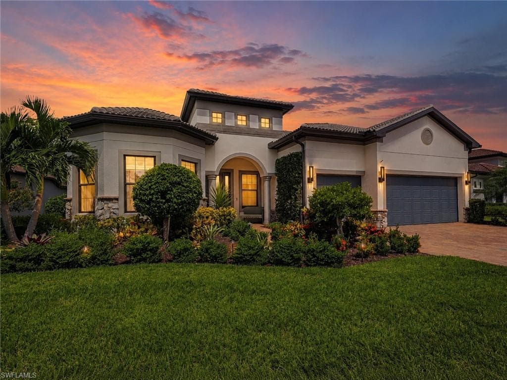 Sunset behind the home