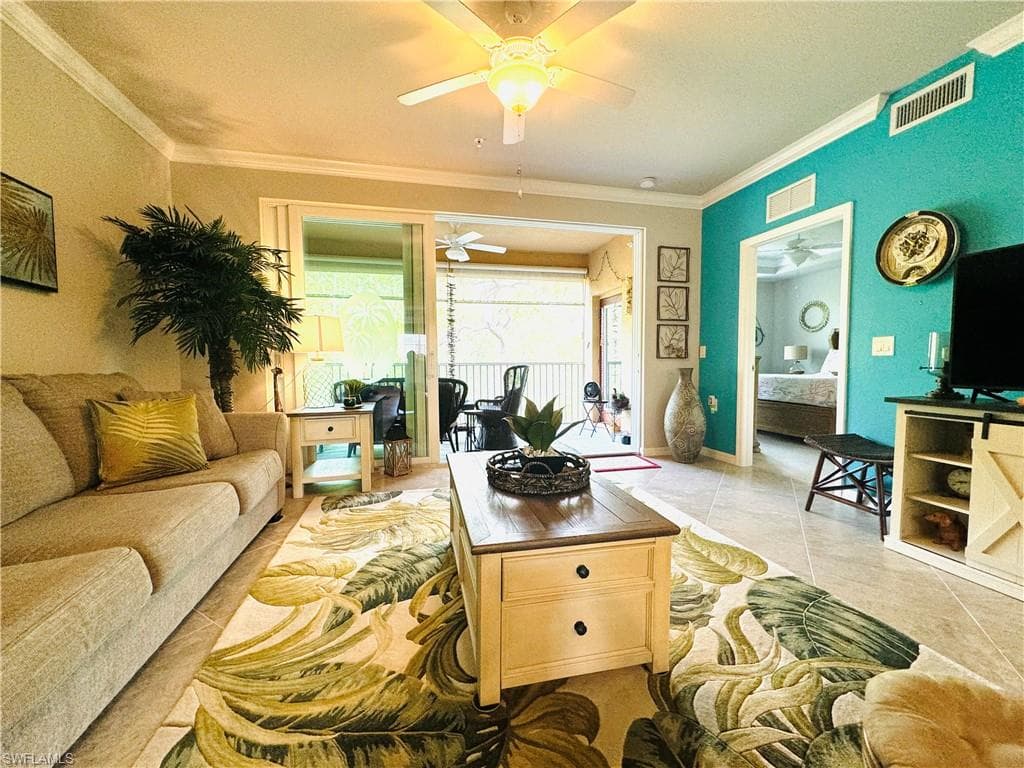 Living looking toward screened balcony
