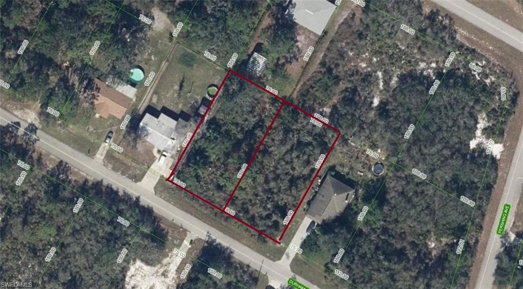 Aerial Survey. Illustrating the property boundaries and surrounding parcels with measurements