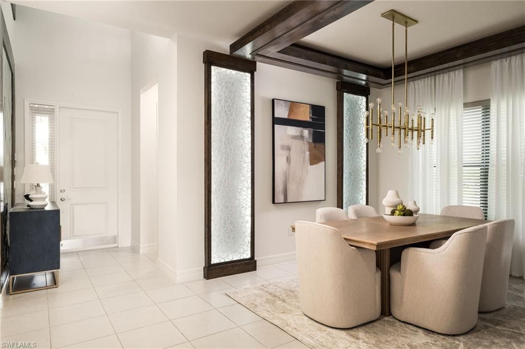 Stunning dining room with a paneled backlight feature and a decorative wall panel