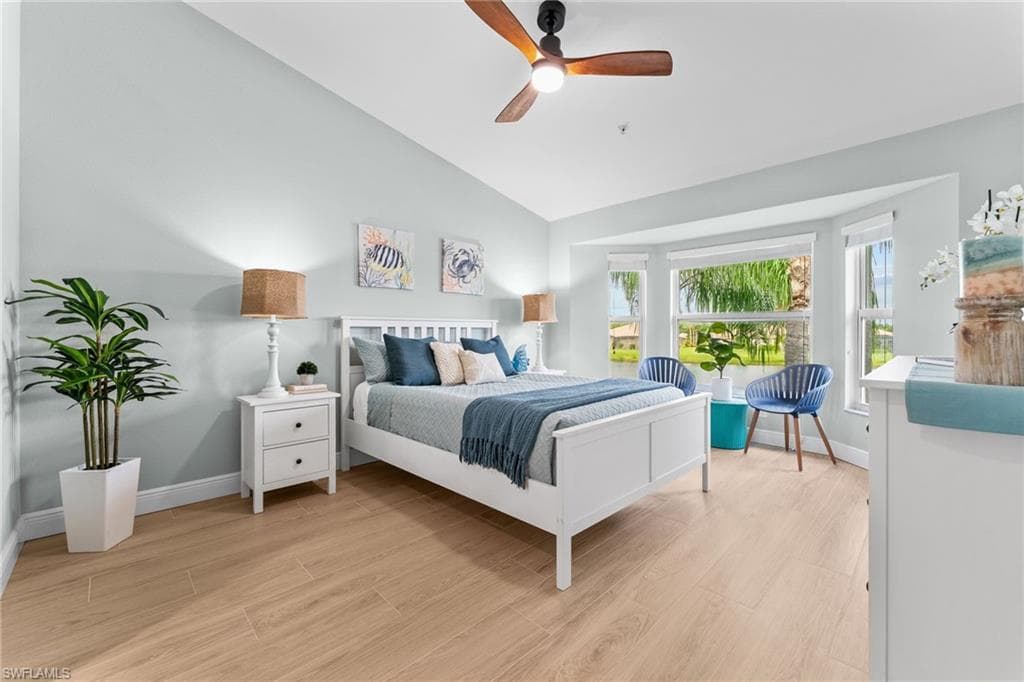Oversized primary bedroom, with bay windows for even more space. Gorgeous views of the lake. set up with Queen size bed - large enough for King.