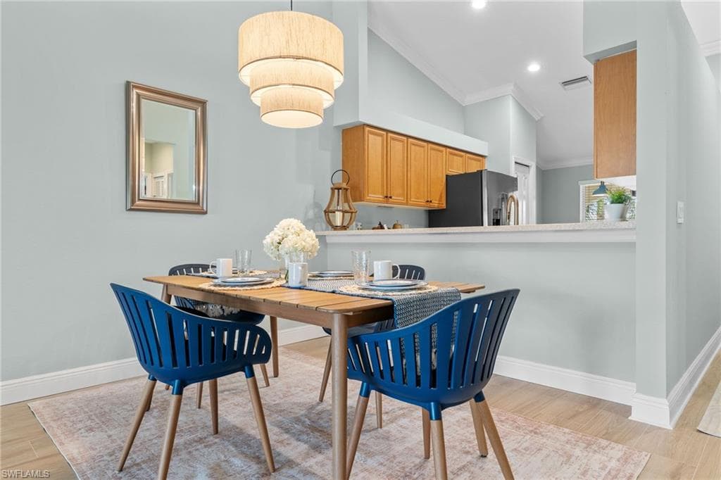 Living /Dining room comination. Breakfast bar counter - could have bar stools for extra seating.