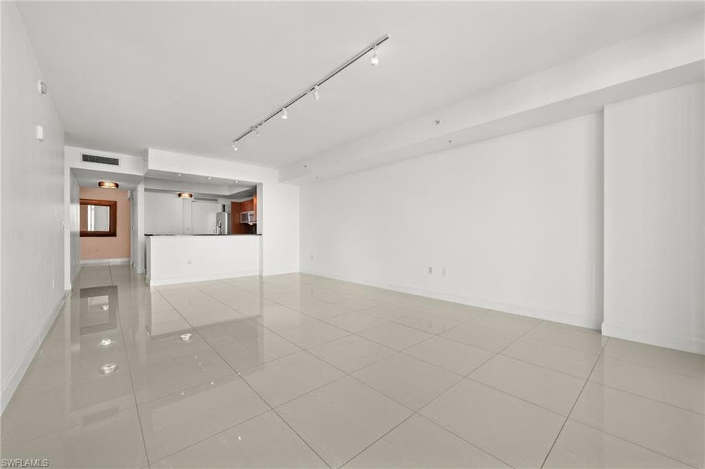 Look over the kitchen - this shows you how much space the living and dining area has.