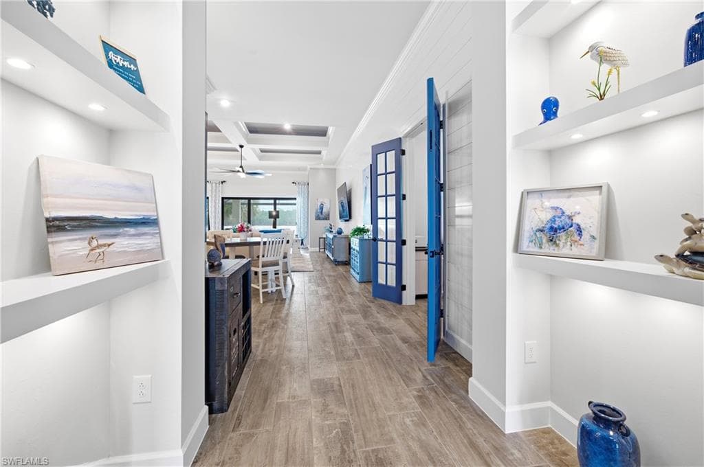 Floating recessed display niches with integrated lighting