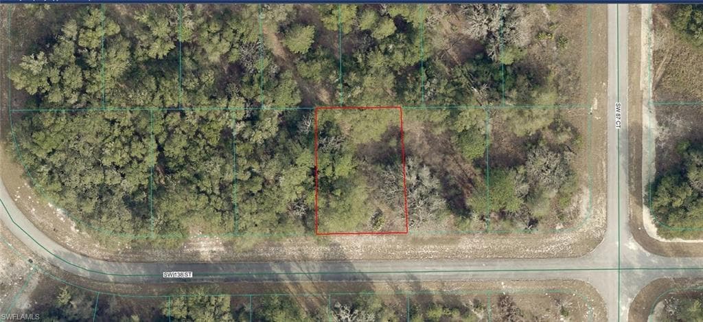 Aerial Property Map. Displaying the boundaries of the property and surrounding area