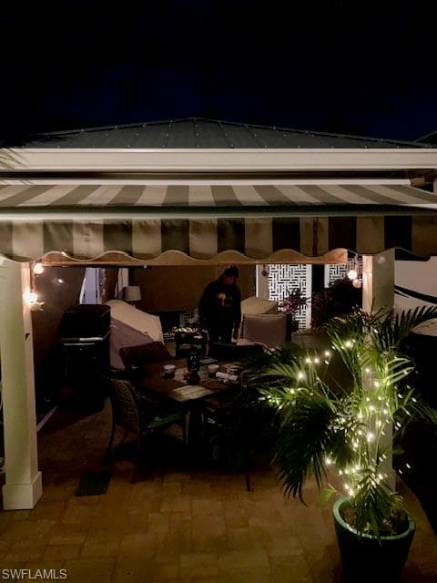 View of patio at twilight