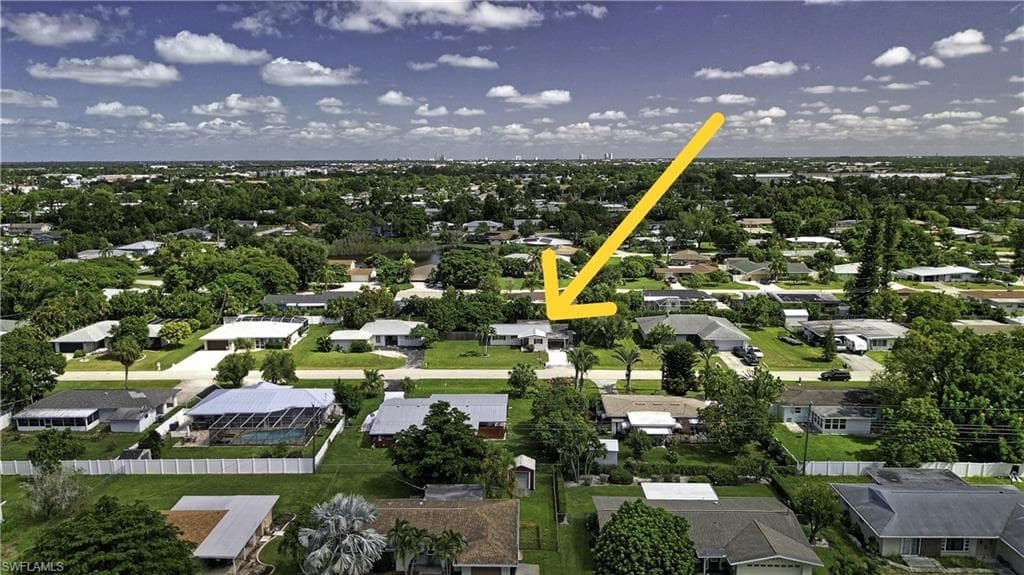 Aerial view of the front of the house