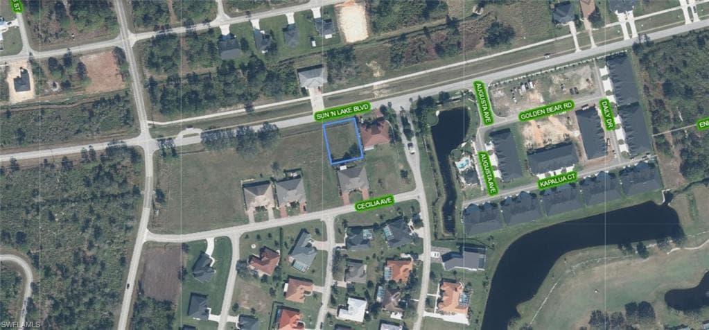 Aerial Map. Highlighting the property's location relative to surrounding streets and structures