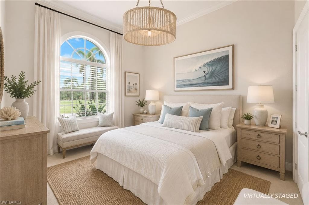 Arched window with louvered blinds, fabric window bench, and wood-finish flooring