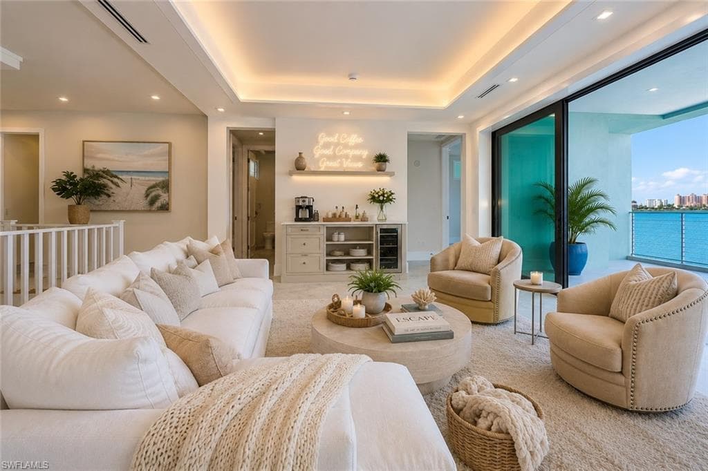 Upstairs living area for guests virtually staged