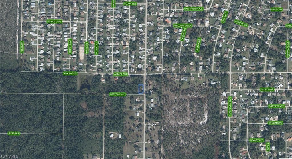 Aerial Map. Displaying a residential area with street names and property boundaries