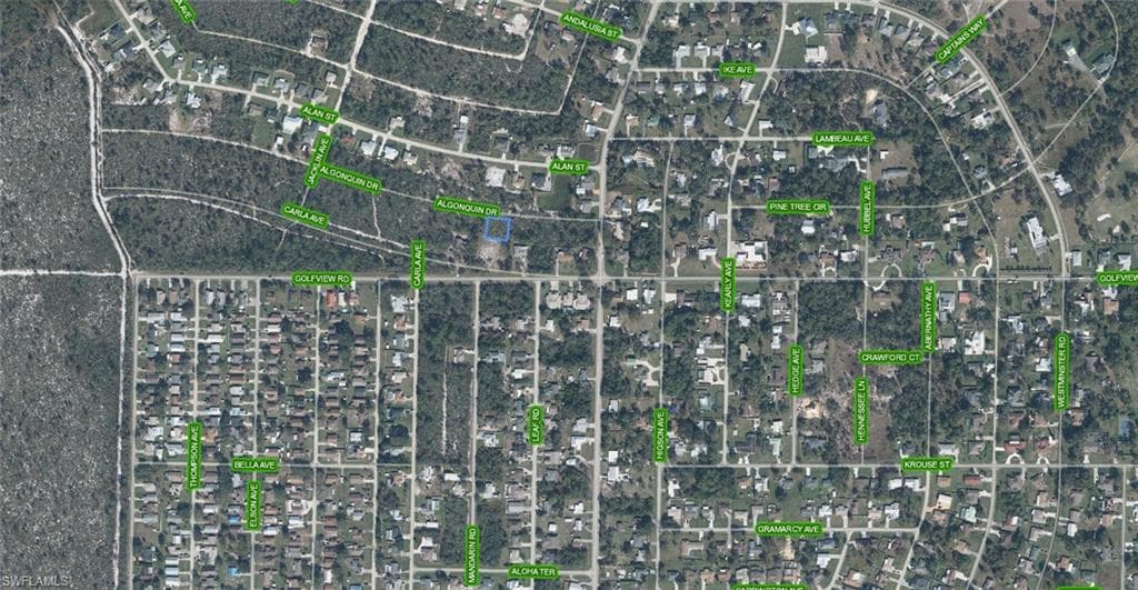 Aerial Map. Illustrating the property's location within a residential area and its surrounding streets